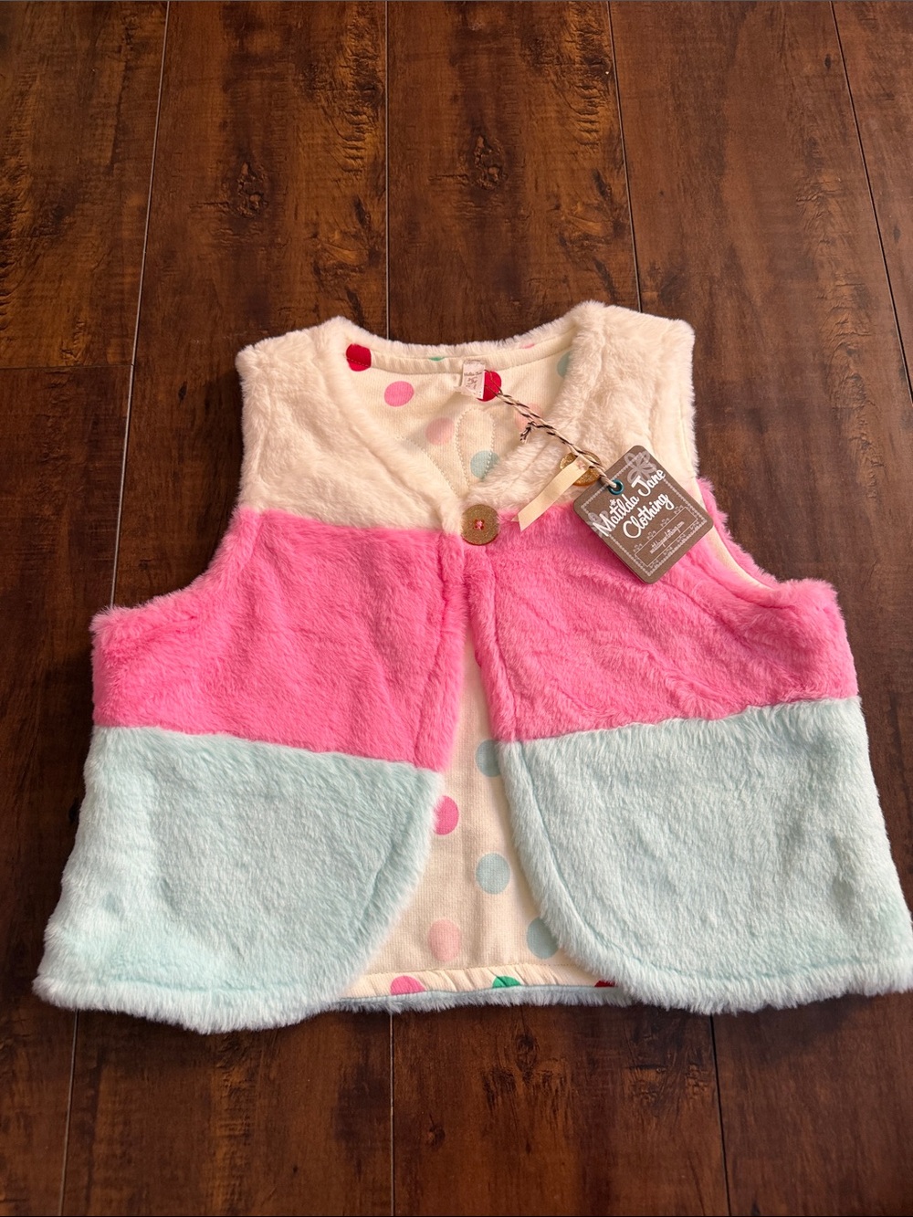 Matilda Jane Pink Cream Light Blue Plush Colorblock Vest